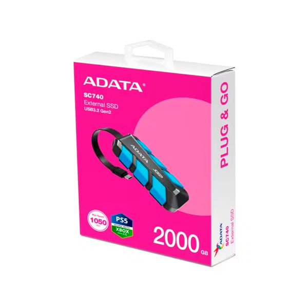 Disco Duro Externo Adata Sc740 Ssd 2tb Usb-c Azul